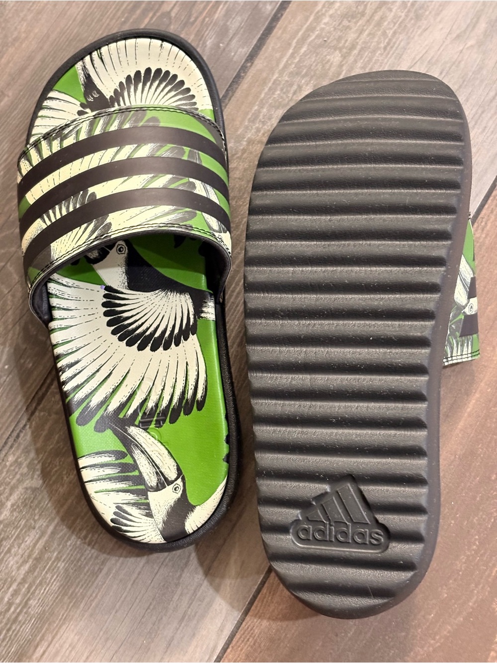 Adidas x Farm Rio Adilette platform Green and Black Slide Sandals - Picture 2 of 2